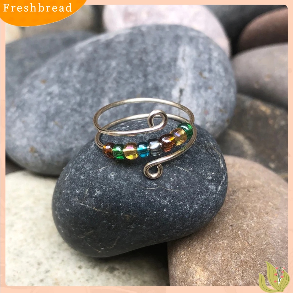 &lt; Freshbread &gt; Cincin Anti Kecemasan Dengan Manik-Manik Warna-Warni Yang Dapat Diputar Dekorasi Perhiasan Pereda Stres Cincin Terbuka Yang Dapat Disesuaikan Aksesoris Perhiasan Untuk Wanita Dan Anak Perempuan