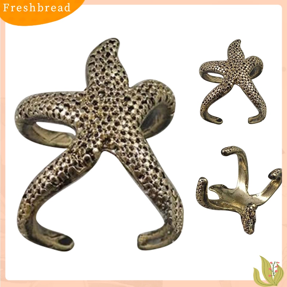 &lt; Freshbread &gt; Wanita Vintage Gaya Punk Bronze Hewan Laut Berlebihan Bintang Laut Cincin Terbuka