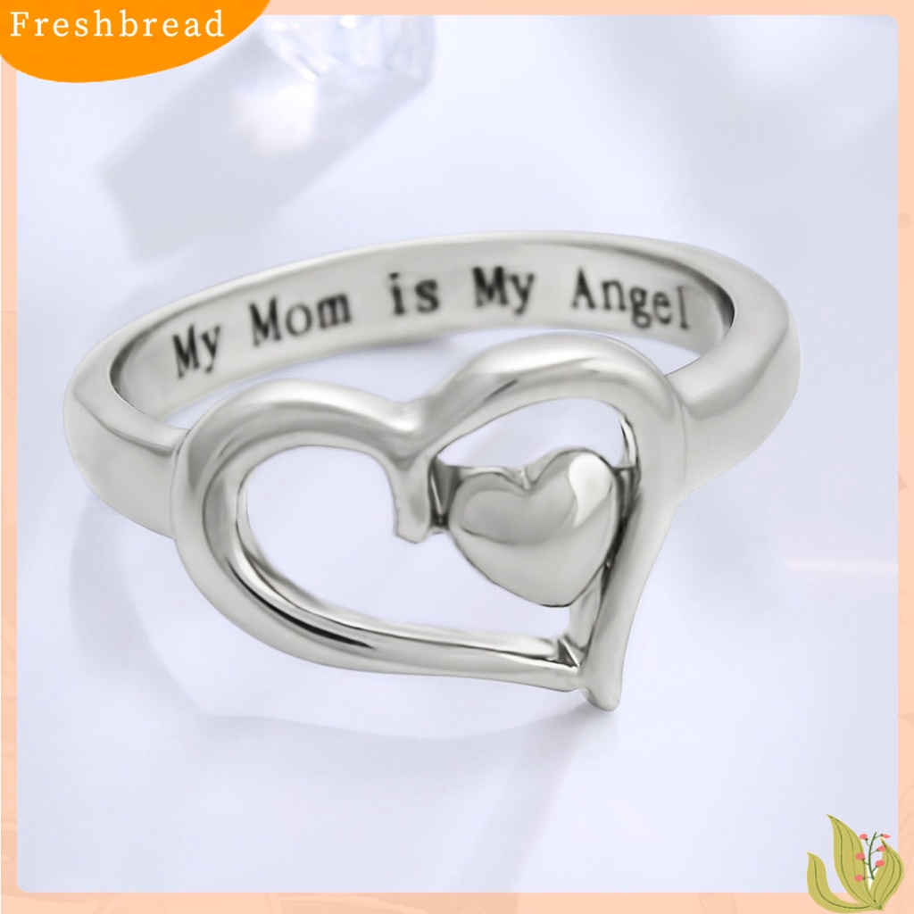 &lt; Freshbread &gt; Mom is My Angel Letter Print Finger Ring Pengerjaan Halus Berongga Double Heart Women Ring Untuk Hari Ibu