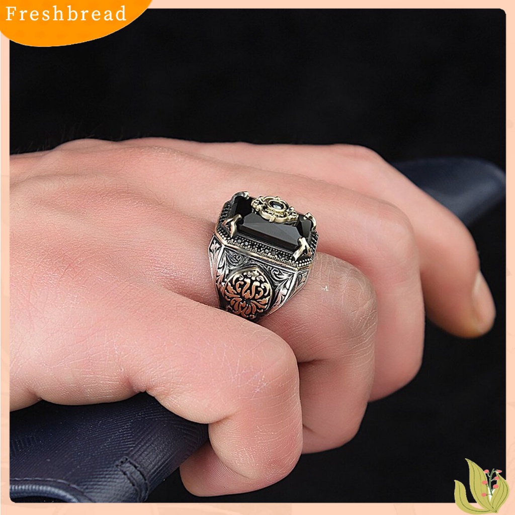 &lt; Freshbread &gt; Pria Cincin Royal Stainless Bentuk Geometris Ringan Besar Gaya Vintage Unisex Cubic Zirconia Pita Lebar Wanita Circlet Perhiasan