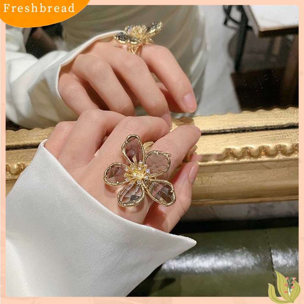 &lt; Freshbread &gt; Wanita Cincin Berlian Imitasi Bening Pembukaan Dapat Disesuaikan Warna-Warni Kelopak Besar Pesta Trendi Cincin Perhiasan Aksesoris