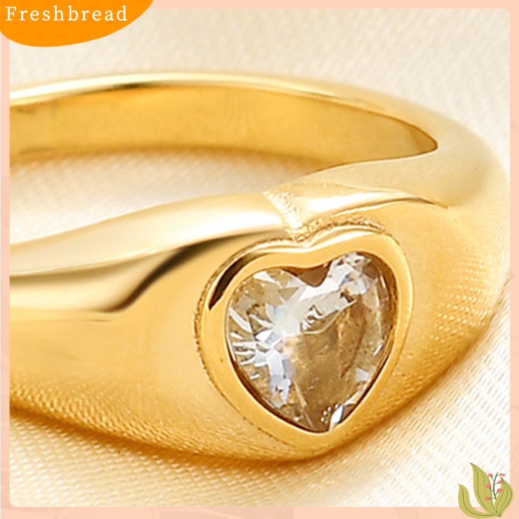 &lt; Freshbread &gt; Wanita Cincin Kepribadian Dipoles Minimalis Hypoallergenic Elegan Hadiah Stainless Steel Cinta Hati Berlian Imitasi Jari Cincin Fashion Perhiasan