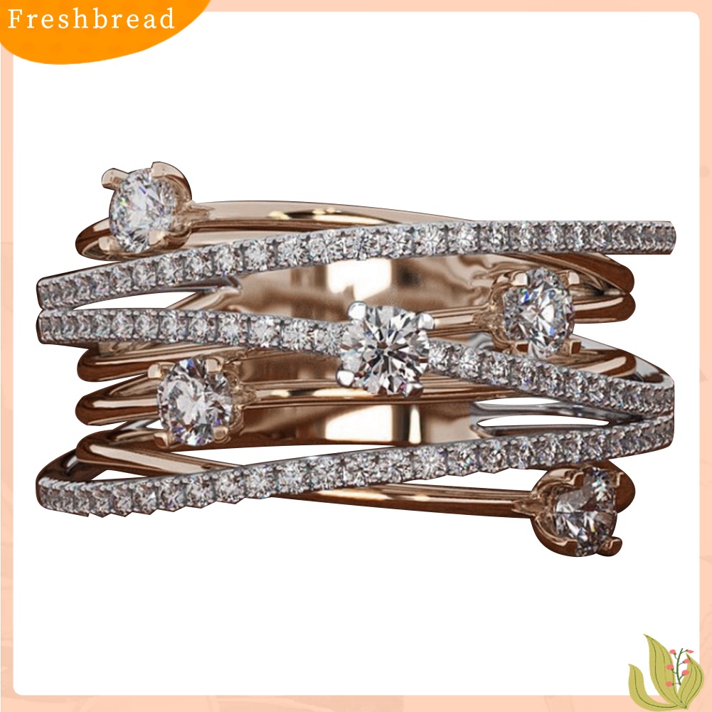 &lt; Freshbread &gt; Fashion Wanita Cross Dual Color Cubic Zirconia Bertatahkan Cincin Pernikahan Perhiasan Hadiah