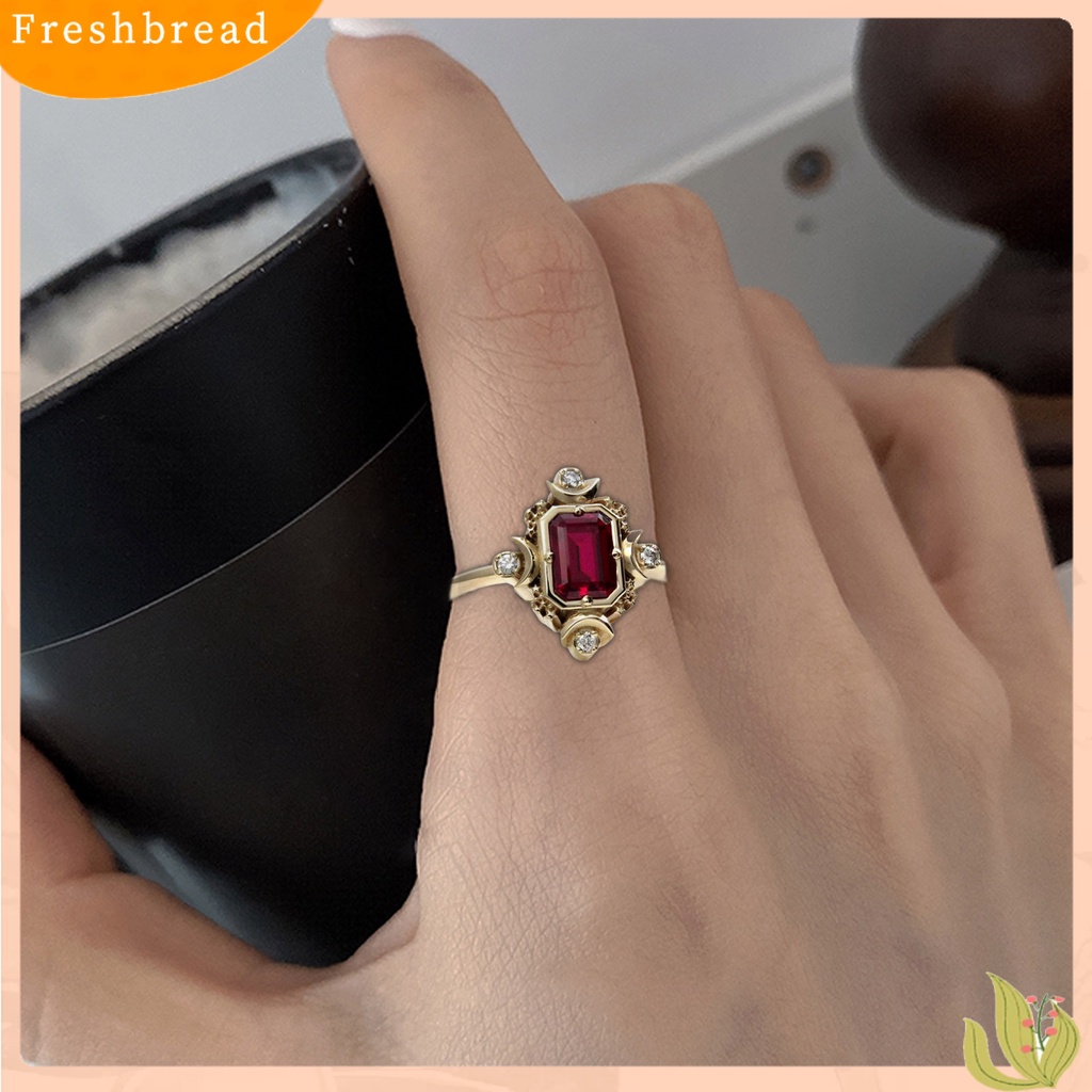 &lt; Freshbread &gt; Wanita Cincin Persegi Merah Perhiasan Permata Imitasi Electroplating Rhinestones Finger Ring Untuk Pernikahan