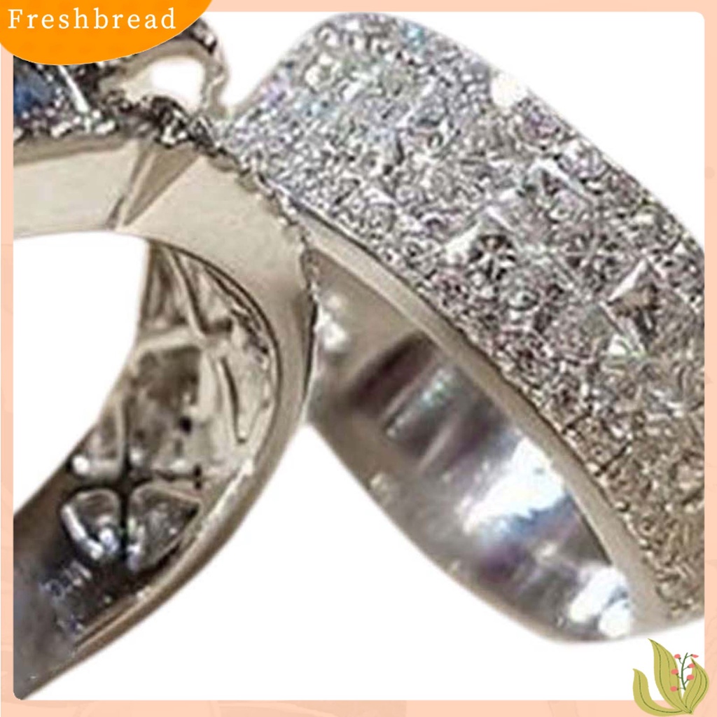 &lt; Freshbread &gt; 2Pcs/Set Lebar Sederhana Cincin Pasangan Paduan Bertatahkan Berlian Imitasi Bersinar Pernikahan Band Perhiasan Fashion