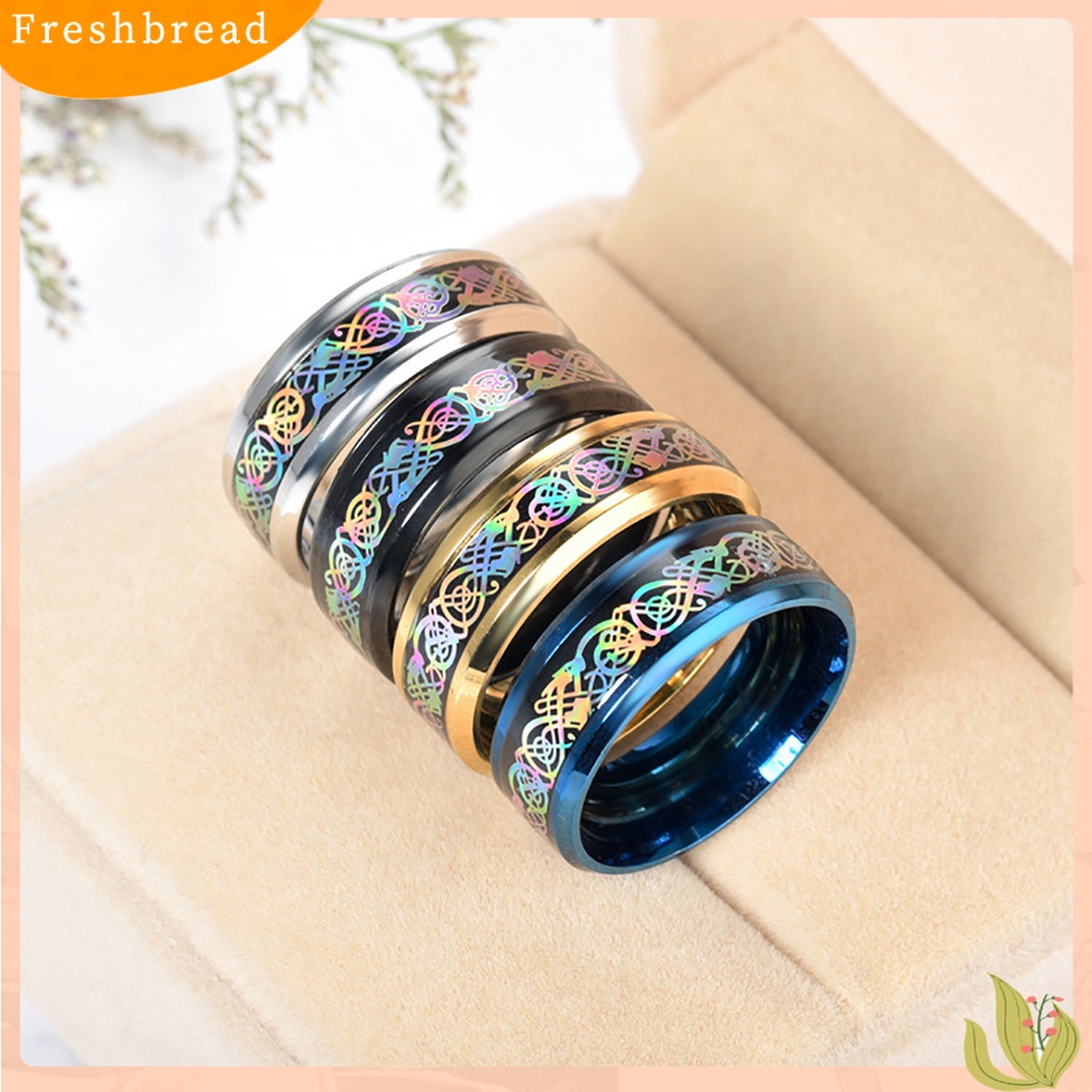 &lt; Freshbread &gt; Unisex Cincin Lebar Permukaan Halus Stainless Steel Warna-Warni Pola Mempesona Jari Cincin Perhiasan Fashion