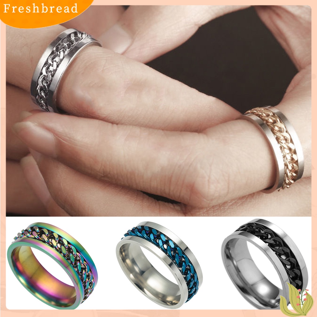 &lt; Freshbread &gt; Indah Pria Rantai Warna-Warni Punk Stainless Steel Spinner Pernikahan Band Cincin