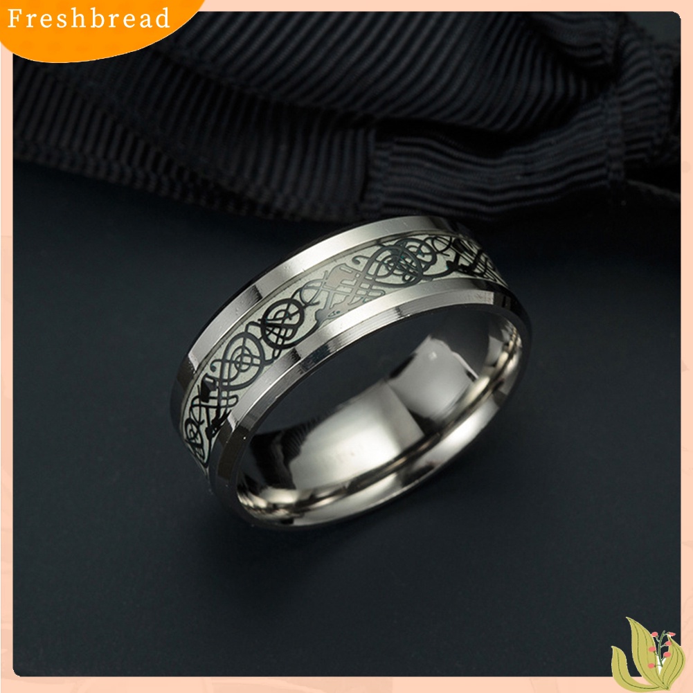 &lt; Freshbread &gt; Cincin Band Klasik Bahan Stainless Steel Desain Naga Luminous Vintage Untuk Pria Wanita