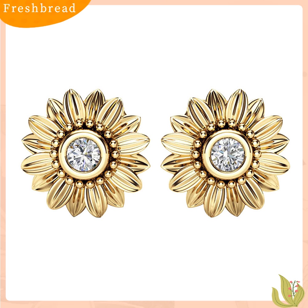 &lt; Freshbread &gt; Bunga Matahari Elegan Hias Cubic Zirconia Wanita Fashion Perhiasan Ear Stud Earrings