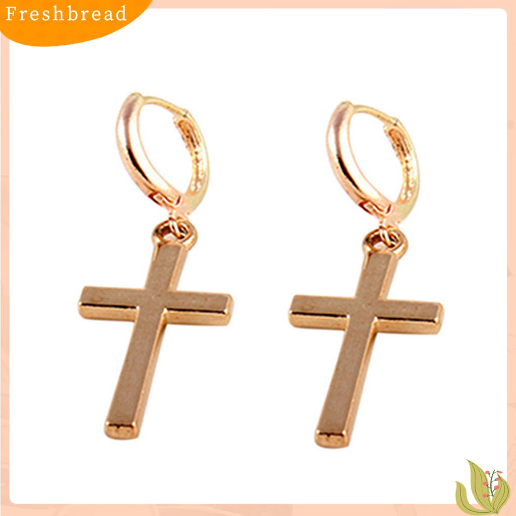 &lt; Freshbread &gt; Anting Indah Bahan Alloy Pudar Permukaan Halus Bentuk Salib Perhiasan Wanita Untuk Pesta