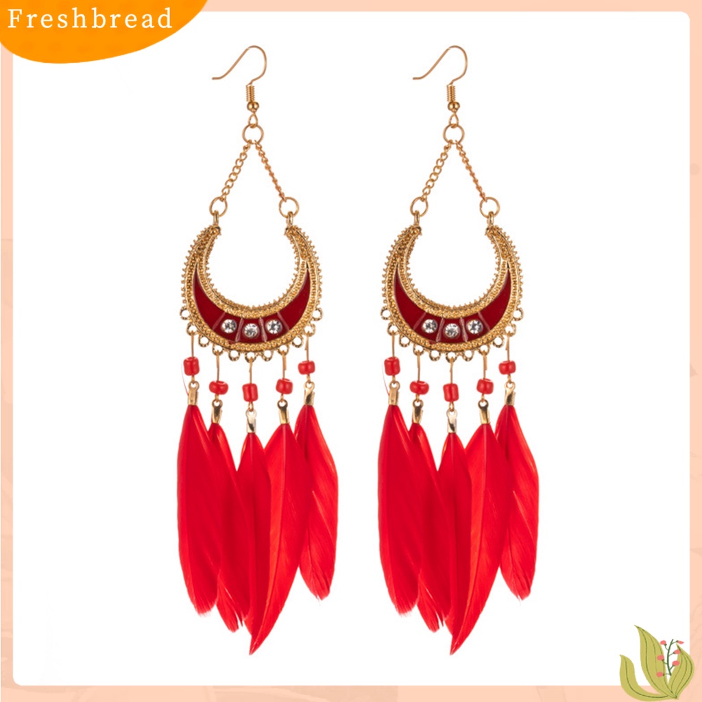 &lt; Freshbread &gt; 1pasang Lady Drop Anting Gaya Bohemia Bulu Sintetis Etnik Indah Lady Boho Menjuntai Anting Prom Perhiasan