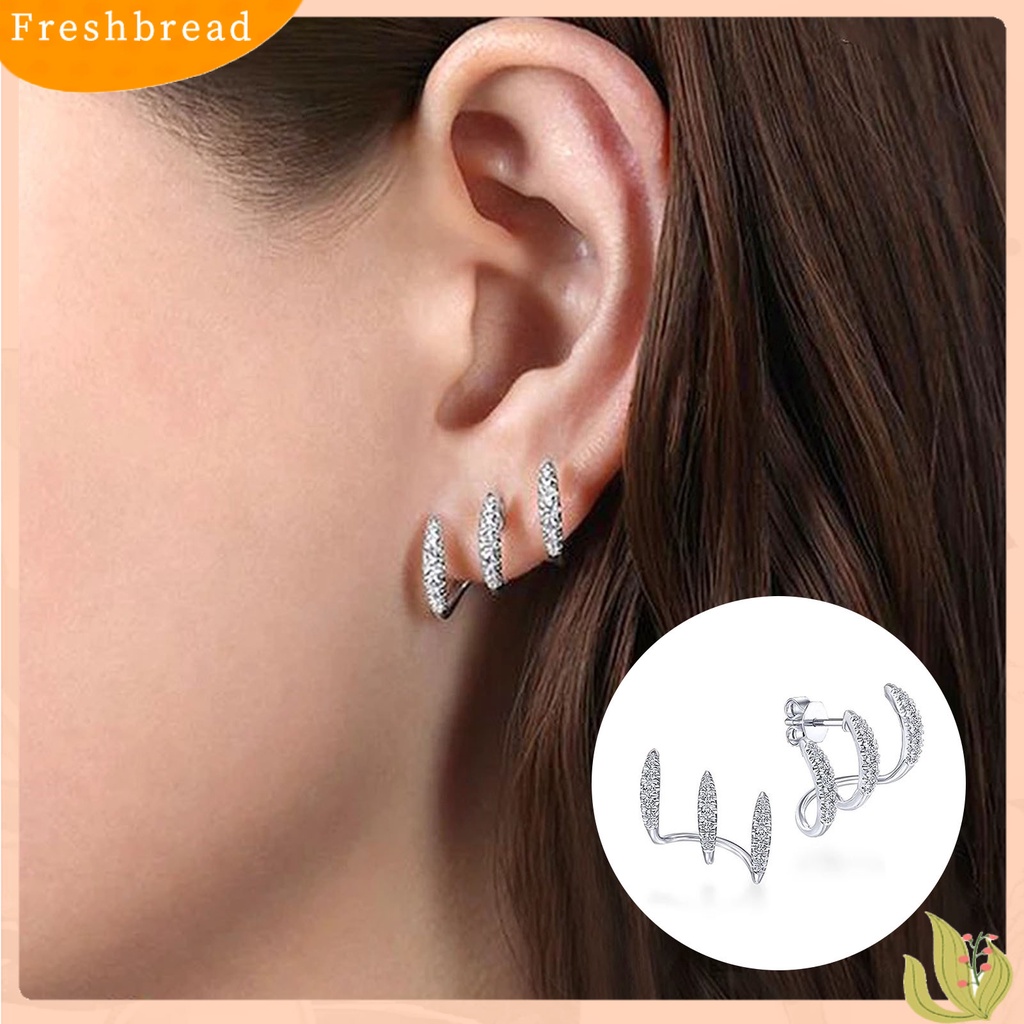 &lt; Freshbread &gt; 1pasang Anting Pejantan Tiga Lapisan Busur Temperamen Bersinar Berlian Imitasi Ear Studs Fashion Jewelry