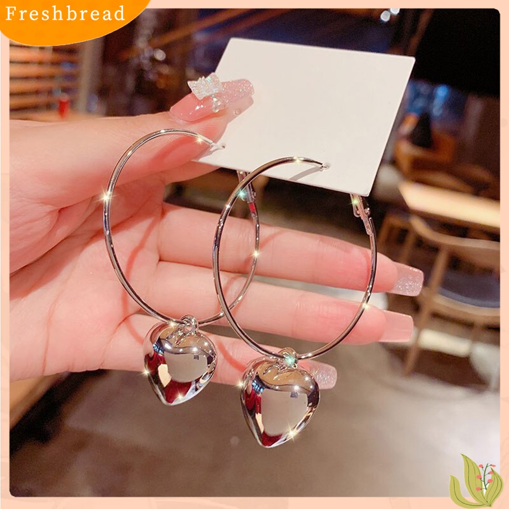 &lt; Freshbread &gt; 1pasang Anting Hoop Bulat Hati Liontin Perhiasan Berlapis Berlebihan Fashion Penampilan Anting Menjuntai Untuk Prom