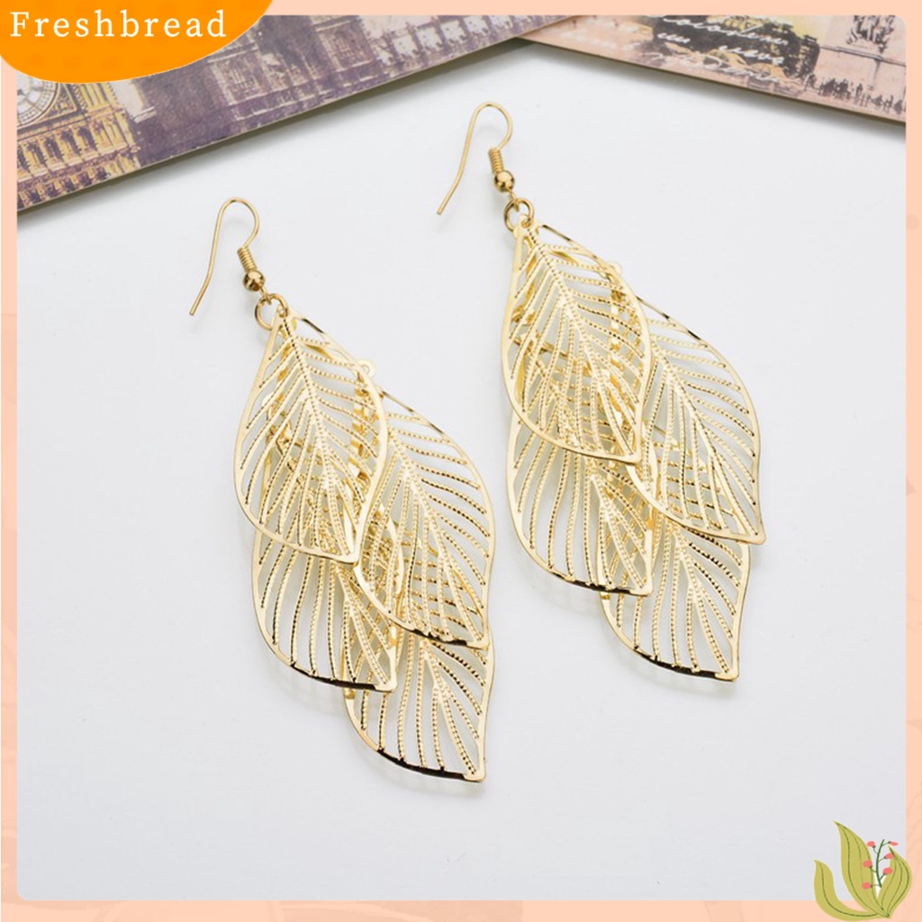 &lt; Freshbread &gt; 1pasang Lady Menjuntai Anting Stainless Indah Curled Tepi Berongga Keluar Bentuk Daun Anting Gantung Perhiasan Perempuan