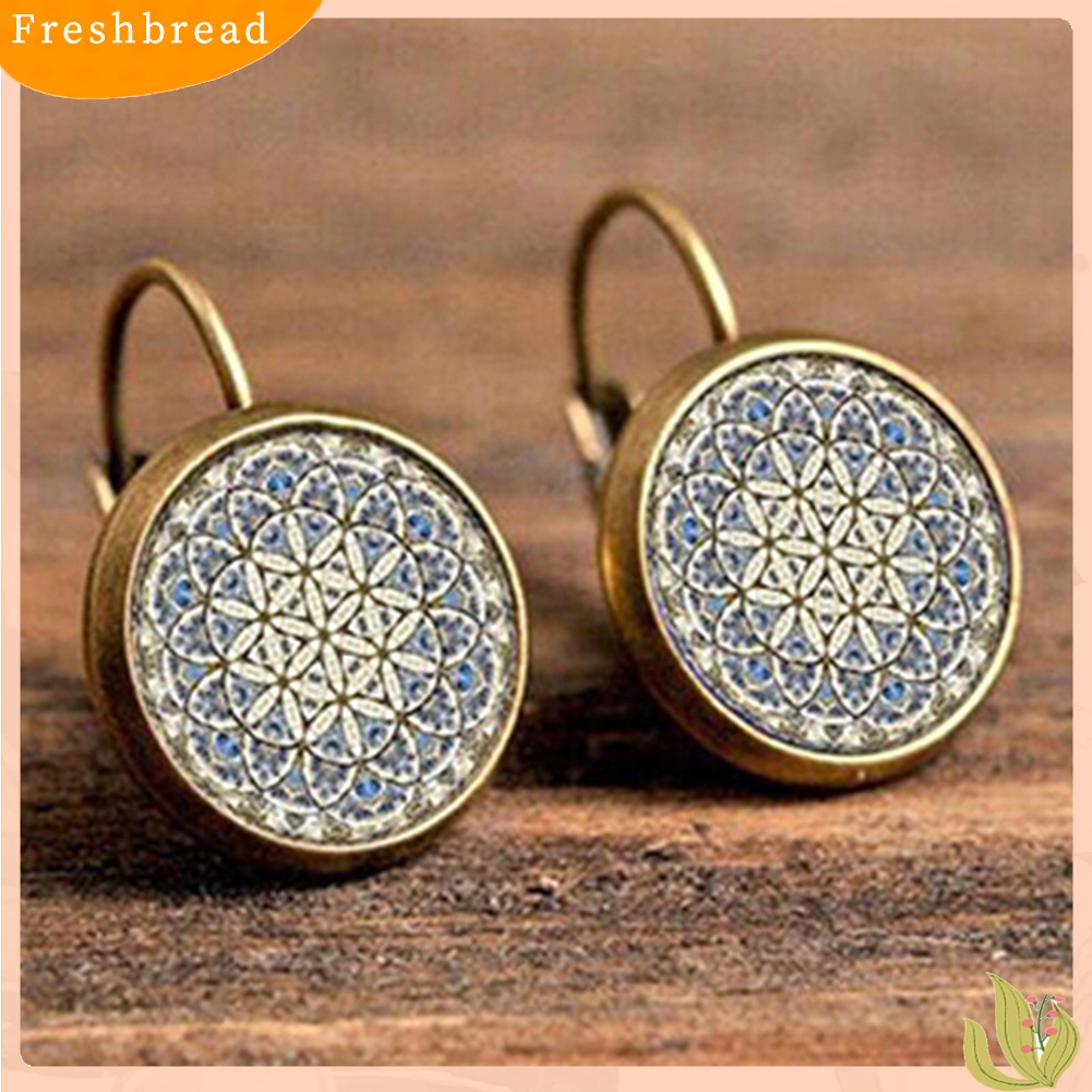 &lt; Freshbread &gt; Wanita Etnik Bunga Matahari Bohemian Bulat Permata Imitasi Klip Leaverback Earrings Jewelry