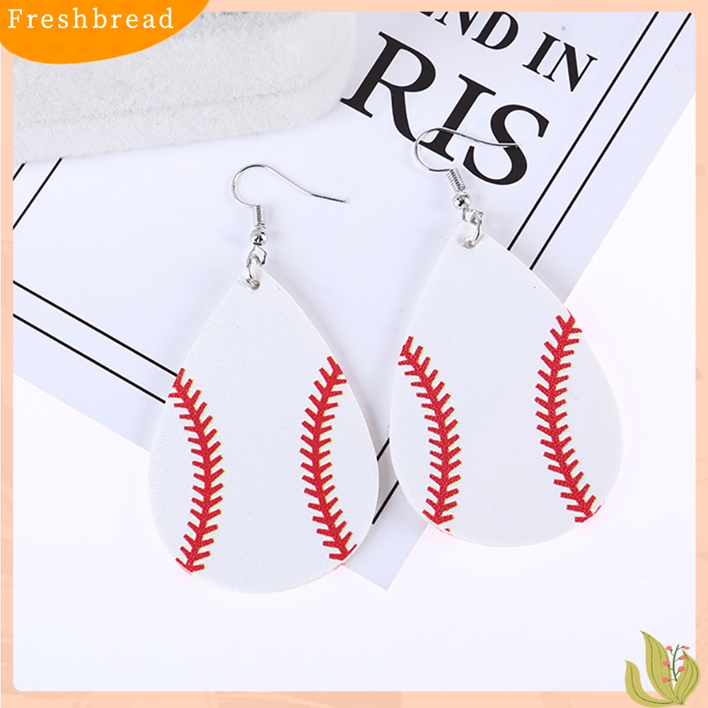 &lt; Freshbread &gt; Fashion Wanita Pola Bisbol Teardrop Menjuntai Kulit Imitasi Kait Anting Hadiah