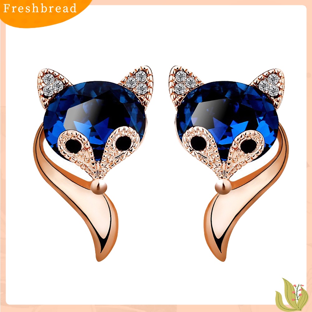 &lt; Freshbread &gt; Lucu Kartun Bentuk Rubah Berlian Imitasi Ear Studs Earrings Fashion Wanita Perhiasan Hadiah