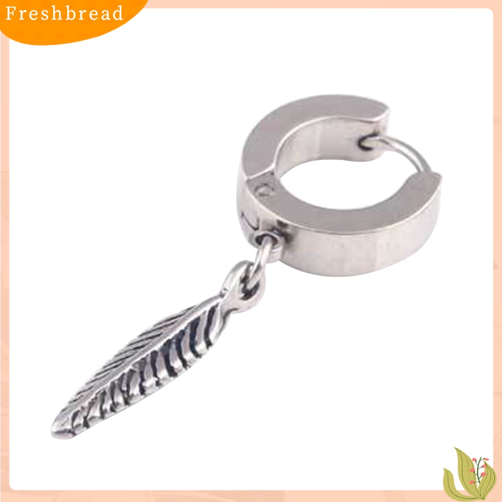 < Freshbread > 1Pc Punk Pria Bulu Liontin Stainless Steel Hoop Earring Pesta Perhiasan Hadiah