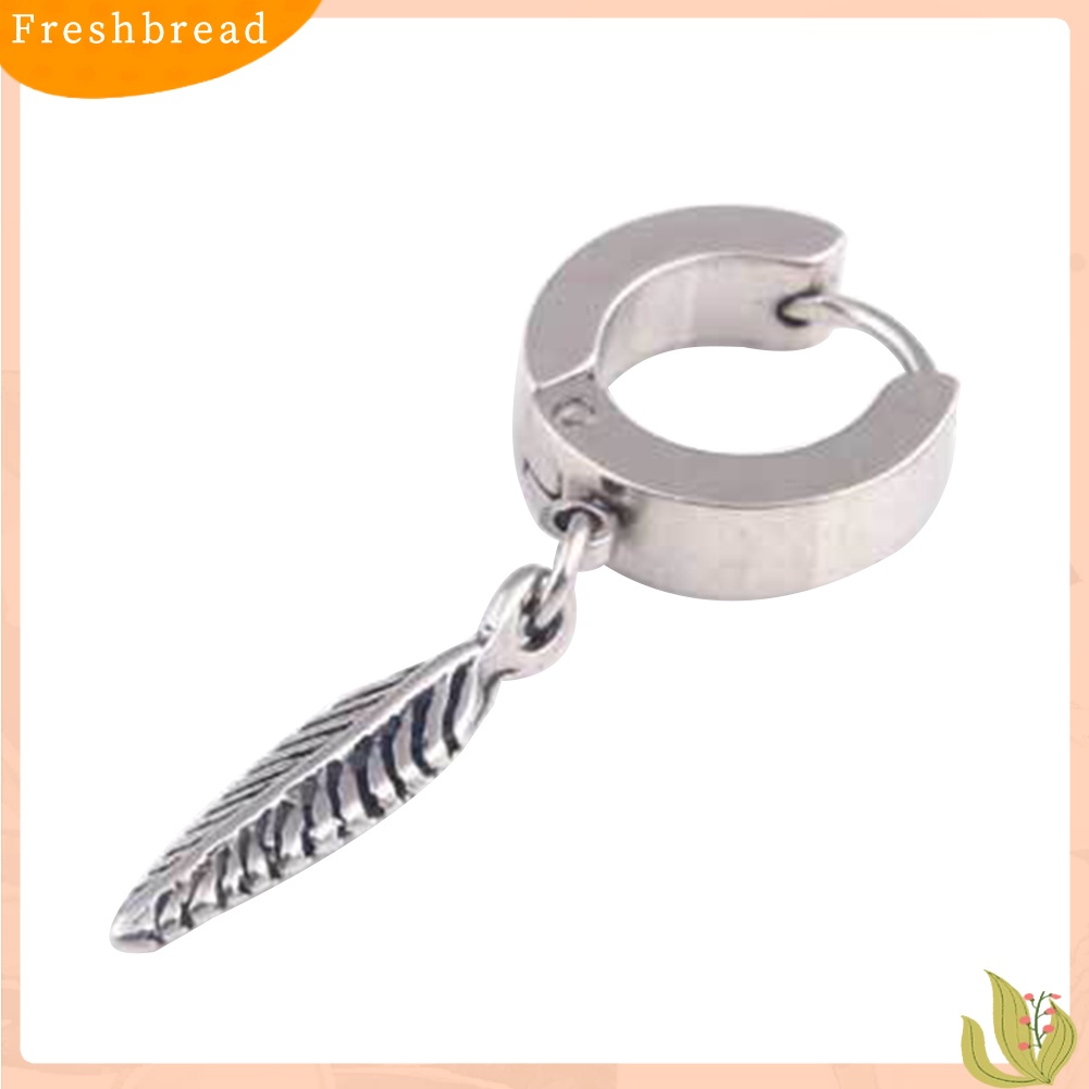 &lt; Freshbread &gt; 1Pc Punk Pria Bulu Liontin Stainless Steel Hoop Earring Pesta Perhiasan Hadiah