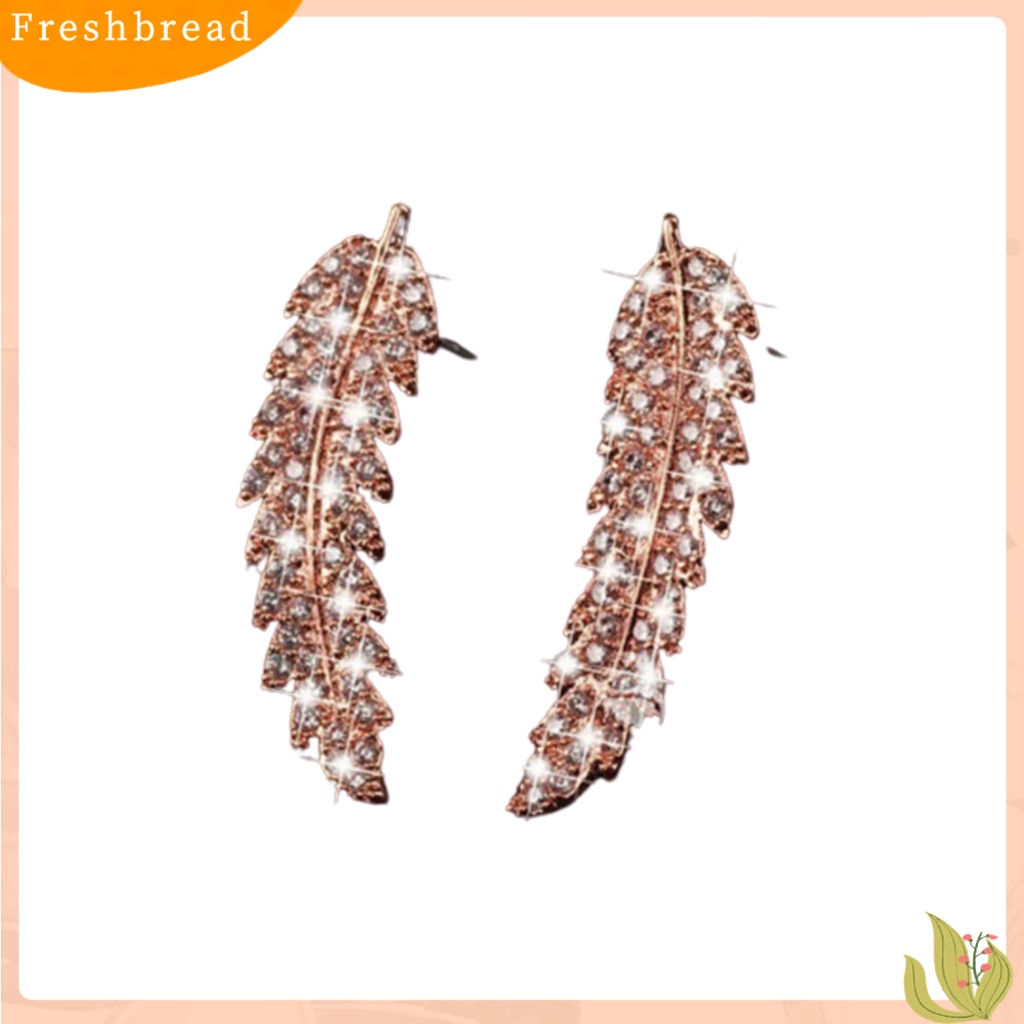 &lt; Freshbread &gt; Wanita Fashion Daun Berlian Imitasi Bertatahkan Telinga Stud Anting Hadiah Perhiasan Romantis