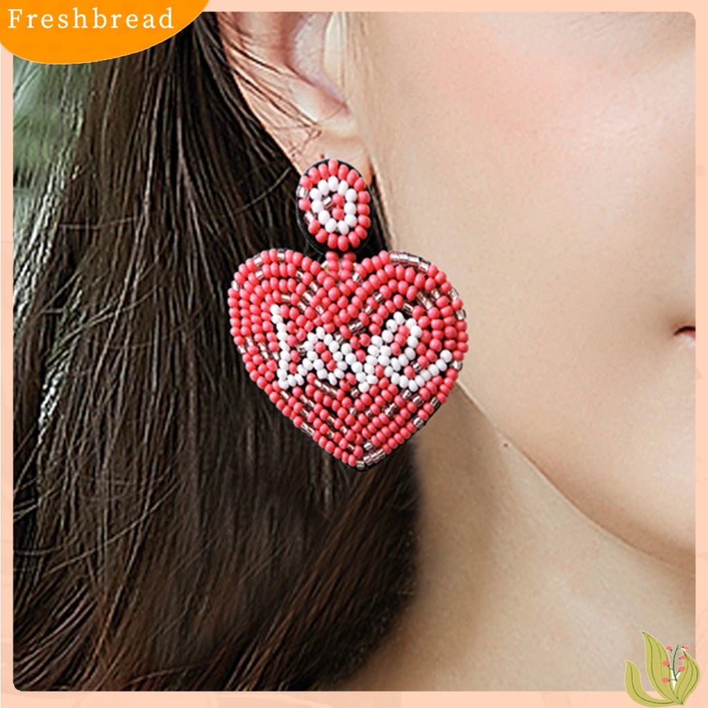 &lt; Freshbread &gt; 1pasang Wanita Drop Earrings Indah Berlebihan Warna Kontras Manual Braided Heart Hanging Earrings Hadiah