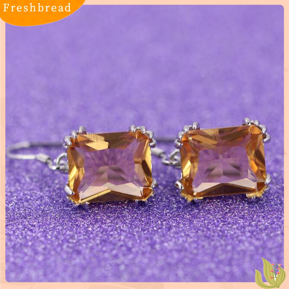 &lt; Freshbread &gt; Fashion Pesta Wanita Square Cubic Zirconia Pendant Hook Earrings Perhiasan Hadiah