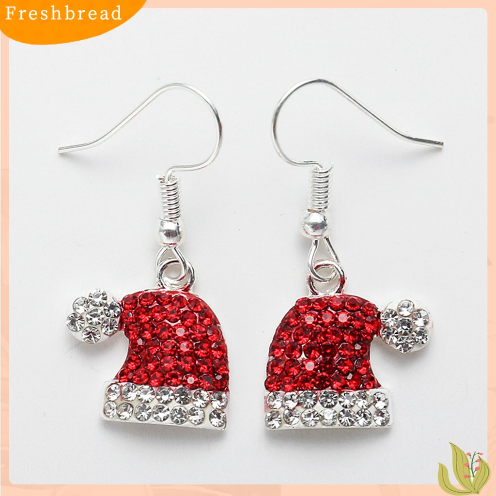 &lt; Freshbread &gt; 1pasang Drop Earrings Indah Topi Natal Bentuk Rusa Alloy Berlian Imitasi Tertanam Wanita Anting Kait Untuk Pesta