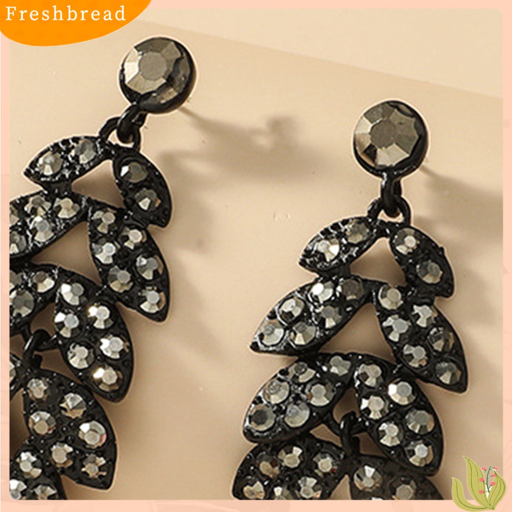 &lt; Freshbread &gt; 1pasang Drop Earrings Daun Berlian Imitasi Perhiasan Vintage Berlebihan Anting Menjuntai Untuk Pesta Cocktail