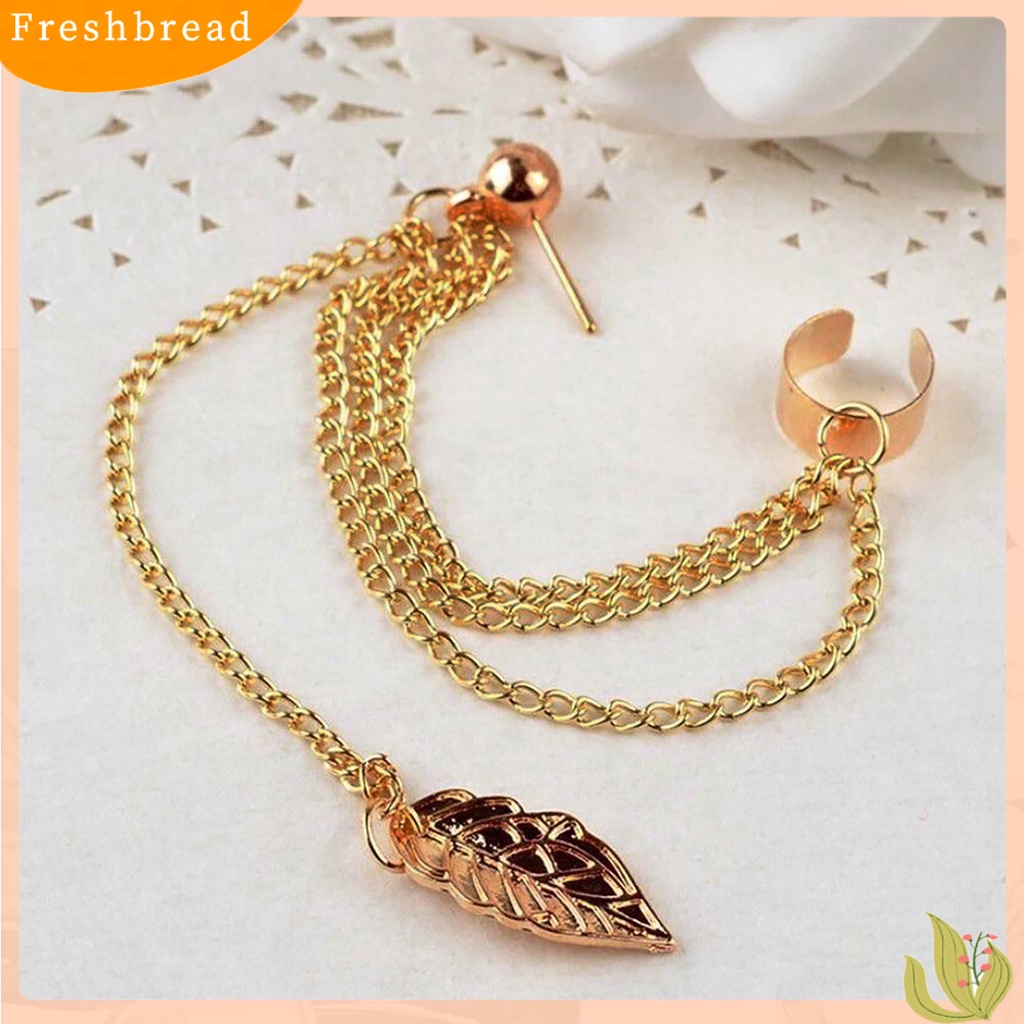< Freshbread > 1Pc Anting Tusuk Gaya Gothic Punk Hias Alloy Wanita Daun Rantai Menjuntai Earrings Untuk Liburan