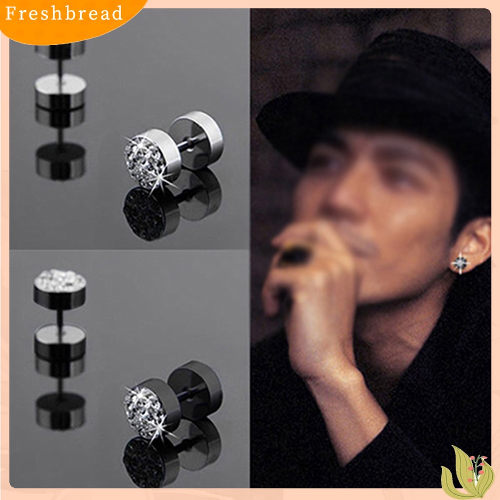 &lt; Freshbread &gt; Ear Studs Rhinestone Decor Anti-Korosi Giwang Telinga Barbel Pria Stainless steel Untuk Pesta