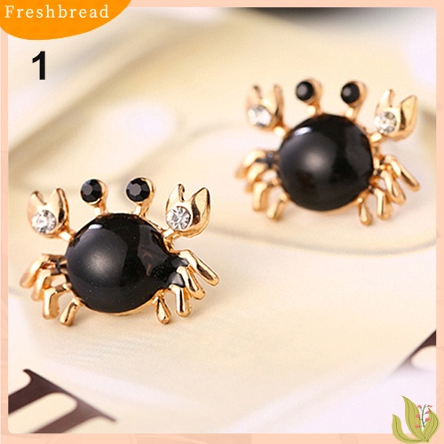 &lt; Freshbread &gt; Wanita Kehidupan Laut Kepiting Berlian Imitasi Ear Studs Golden Alloy Earrings Fashion Jewelry