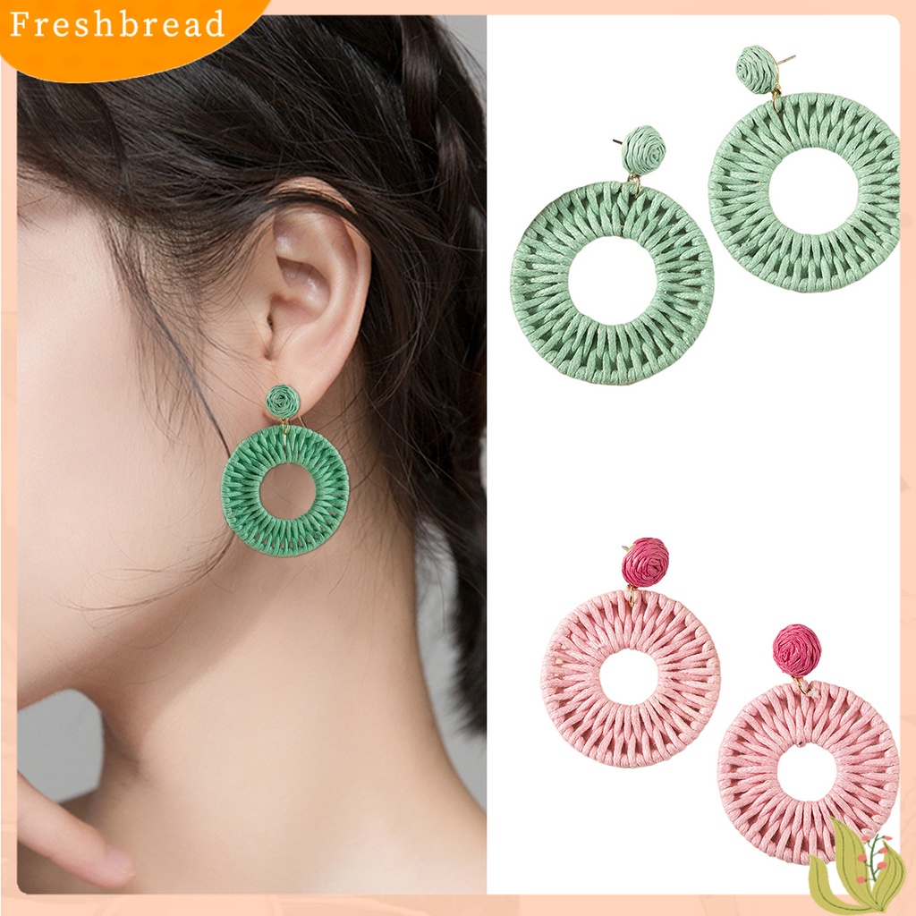 &lt; Freshbread &gt; 1pasang Anting Wanita Perhiasan Kepang Bulat Warna Cerah Bentuk Lingkaran Anting Tusuk Untuk Pantai