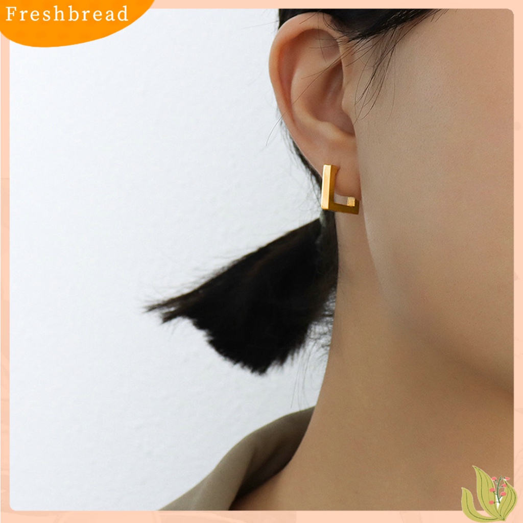 &lt; Freshbread &gt; 1pasang Anting Hoop Bentuk Geometris Gaya Eropa Dan Amerika Electroplating Simplicity Charming Decoration Fade-Proof Titanium Steel Square Hoop Earrings