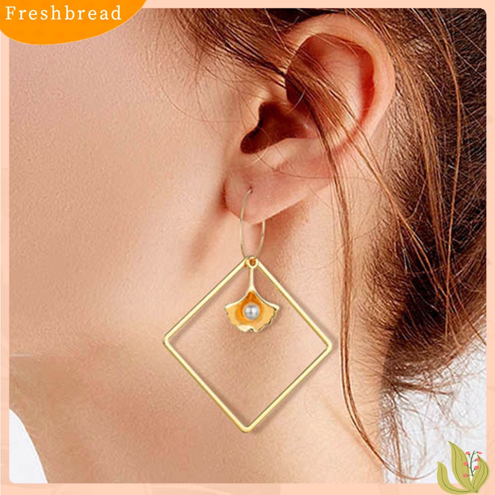 &lt; Freshbread &gt; Fashion Wanita Berongga Persegi Lebah Cherry Rose Panjang Menjuntai Hoop Earrings Perhiasan