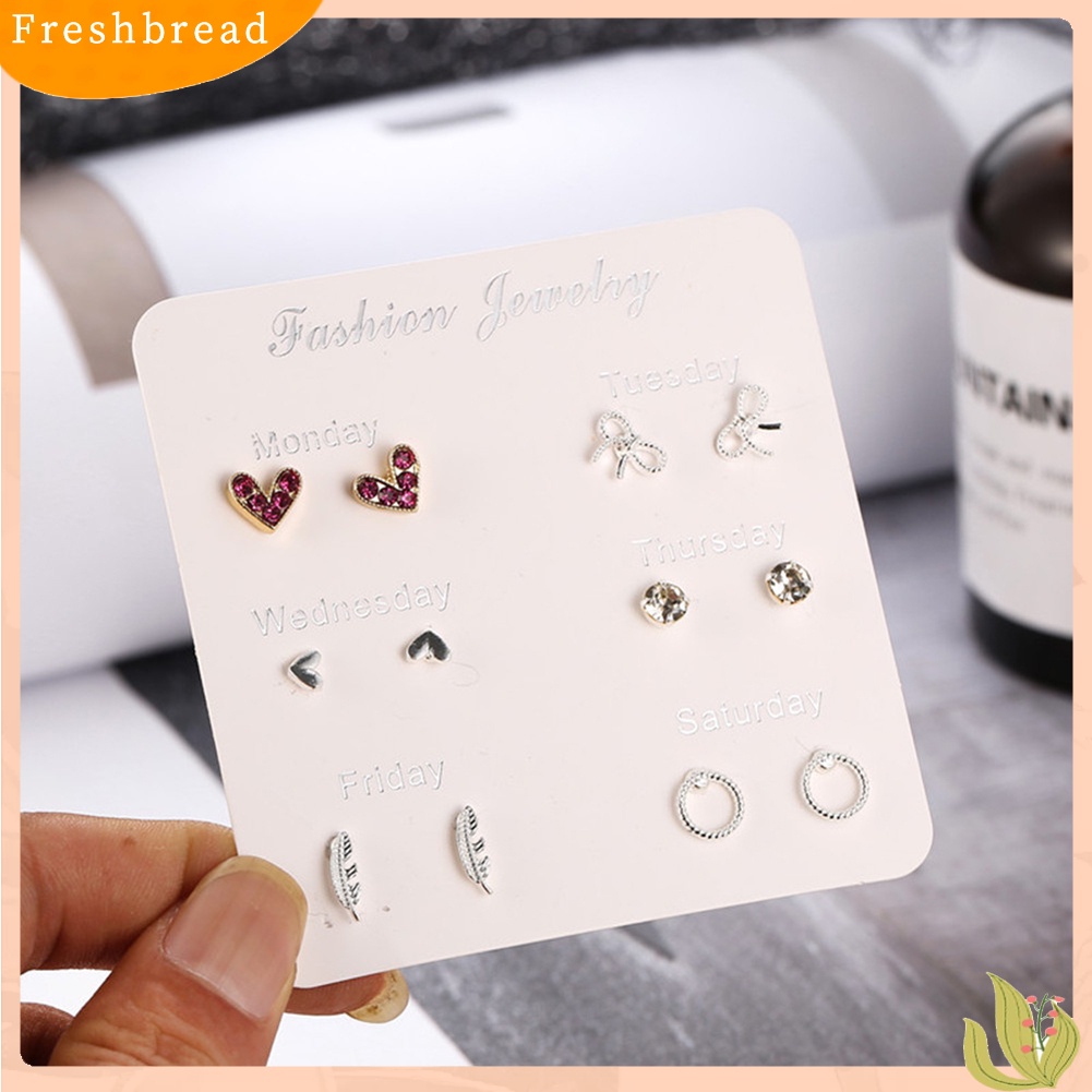 &lt; Freshbread &gt; 6pasang Wanita Snowflake Hati Bintang Daun Permata Imitasi Ear Stud Earrings Perhiasan Hadiah