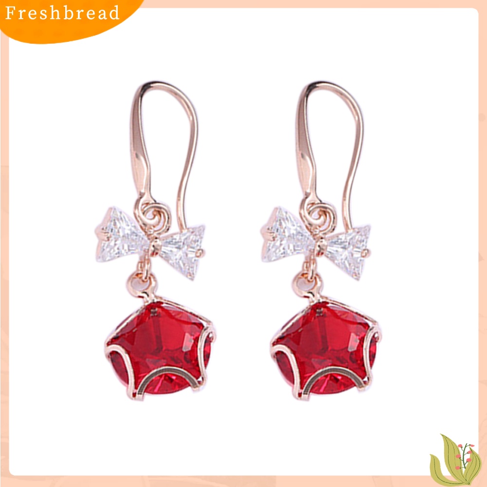 &lt; Freshbread &gt; Fashion Wanita Kupu-Kupu Busur Liontin Cubic Zirconia Anting Kait Menjuntai Panjang