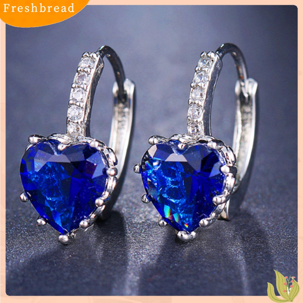 &lt; Freshbread &gt; 1pasang Anting Bulat Tembaga Romantis Mewah Berbentuk Hati Cubic Zirconia Hoop Earrings Perhiasan Pesta