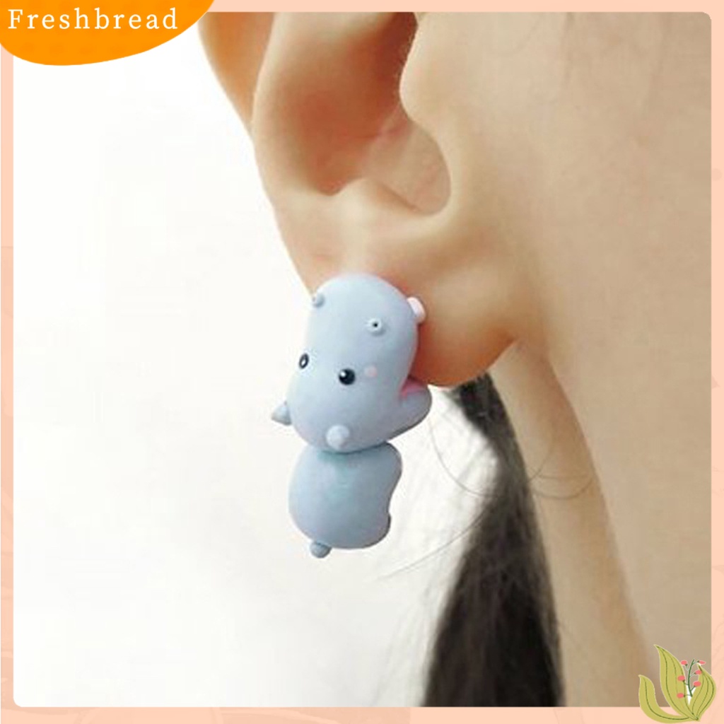 &lt; Freshbread &gt; 3D Bentuk Hewan Wanita Anting Gigit Postur Tubuh Paduan Kartun Menggemaskan Stud Earrings Perhiasan Aksesori