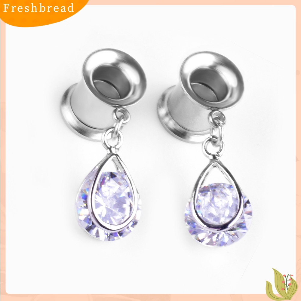 &lt; Freshbread &gt; 1Pc Wanita Teardrop Cubic Zirconia Hias Double Flare Ear Plug Piercing Perhiasan