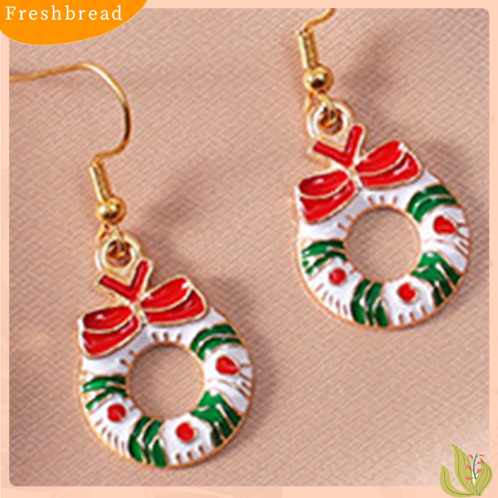 &lt; Freshbread &gt; 1pasang Anting Menjuntai Pohon Natal Snowman Dripping Oil Santa Claus Earrings Perhiasan Aksesori