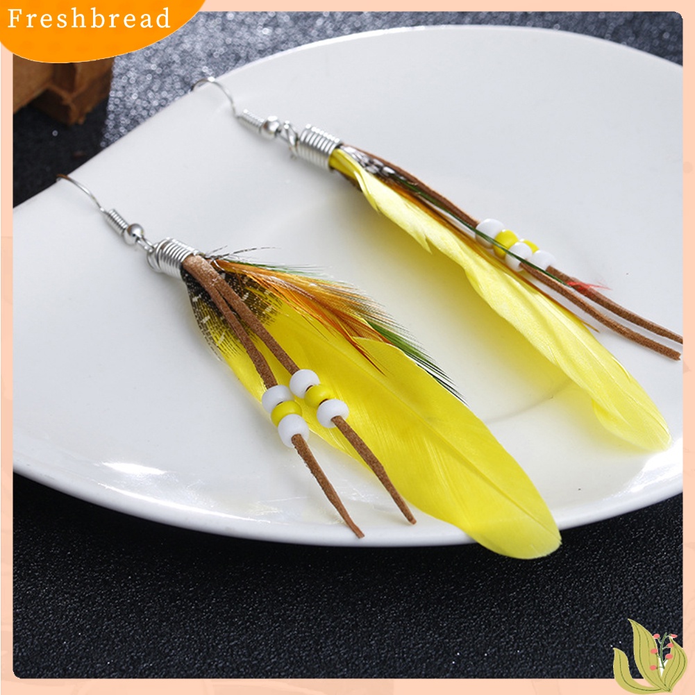 &lt; Freshbread &gt; Bohemian Wanita India Manik-Manik Bulu Rumbai Menjuntai Kait Anting Perhiasan Hadiah