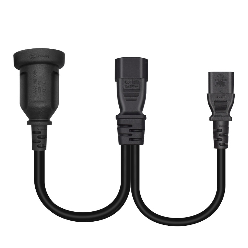 Vivi Y-splitter Adapter Line IEC320 C14 Plug Male to C13+AU10A/16A Female Kabel Listrik