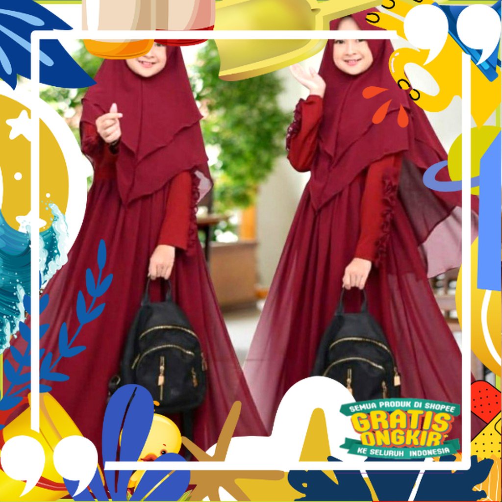 Setelan Set Baju Busana Ngaji Gamis Muslim Muslimah Syar i Anak Remaja Perempuan Wanita Cewek Umur 1