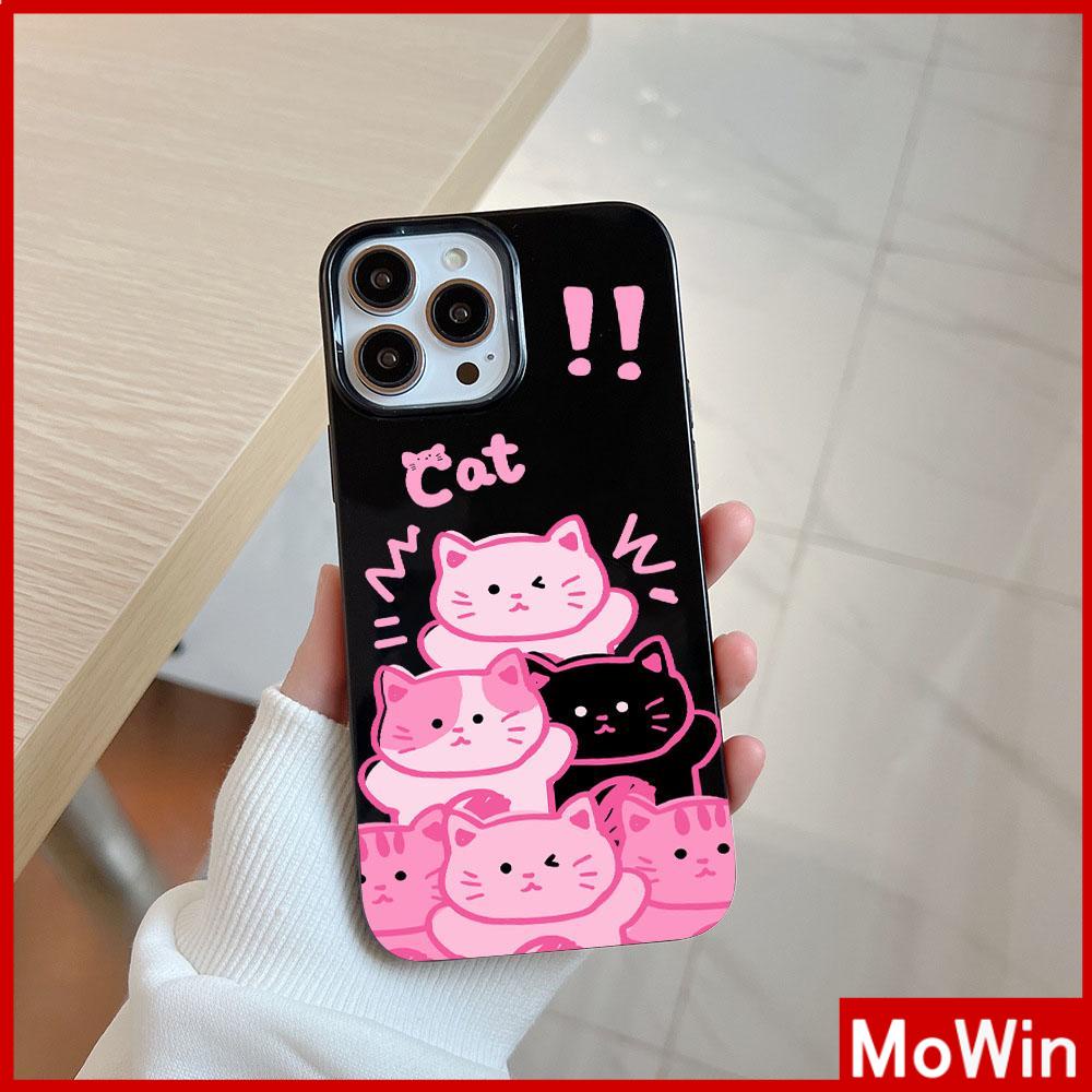 For iPhone 14 Pro Max iPhone Case Black Glossy TPU Soft Case Shockproof Protection Camera Cute Pink Cat Compatible with iPhone 13 Pro max 12 Pro Max 11 xr xs max 7Plus 8Plus