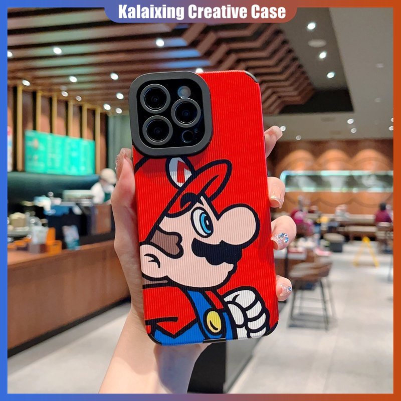 IPHONE Casing Ponsel Bahan Kulit Tepi Lurus Untuk Iphone14 13 12 Pro Max14 Plus X Xs XR Xs Max7 8 Plus Motif Mario Printing Soft Back Cover