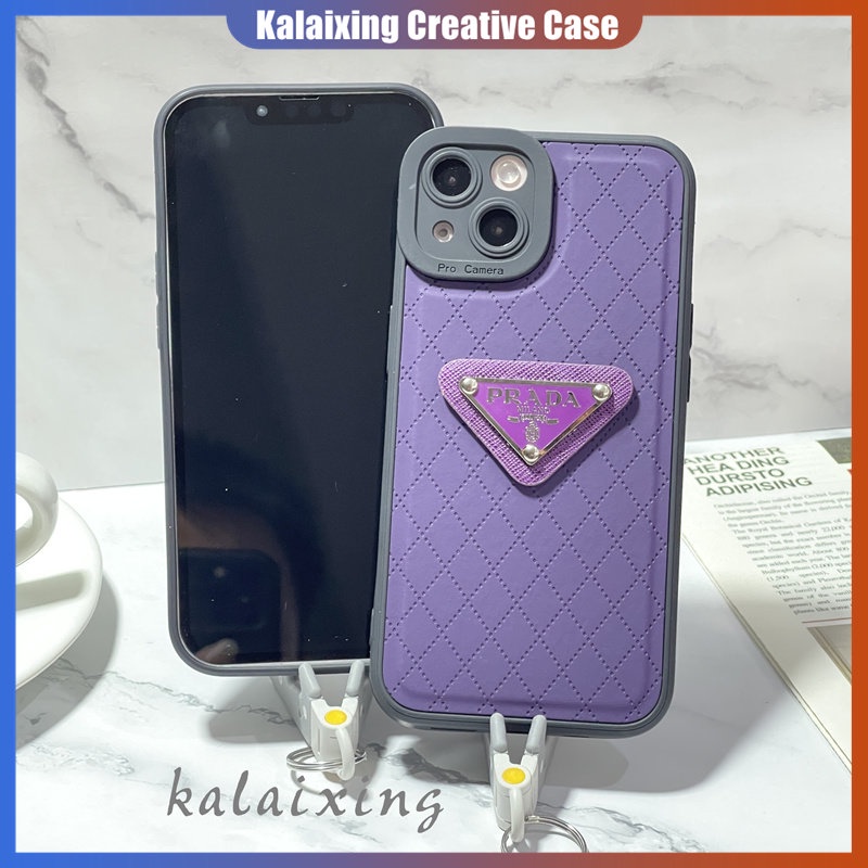 Casing Ponsel Bahan Kulit Logo Prada Untuk iPhone 14Plus 14 Pro Max13 12 11 Pro Max X XR Xs Max 7Plus 8Plus Dengan Perlindungan Lensa Soft Case