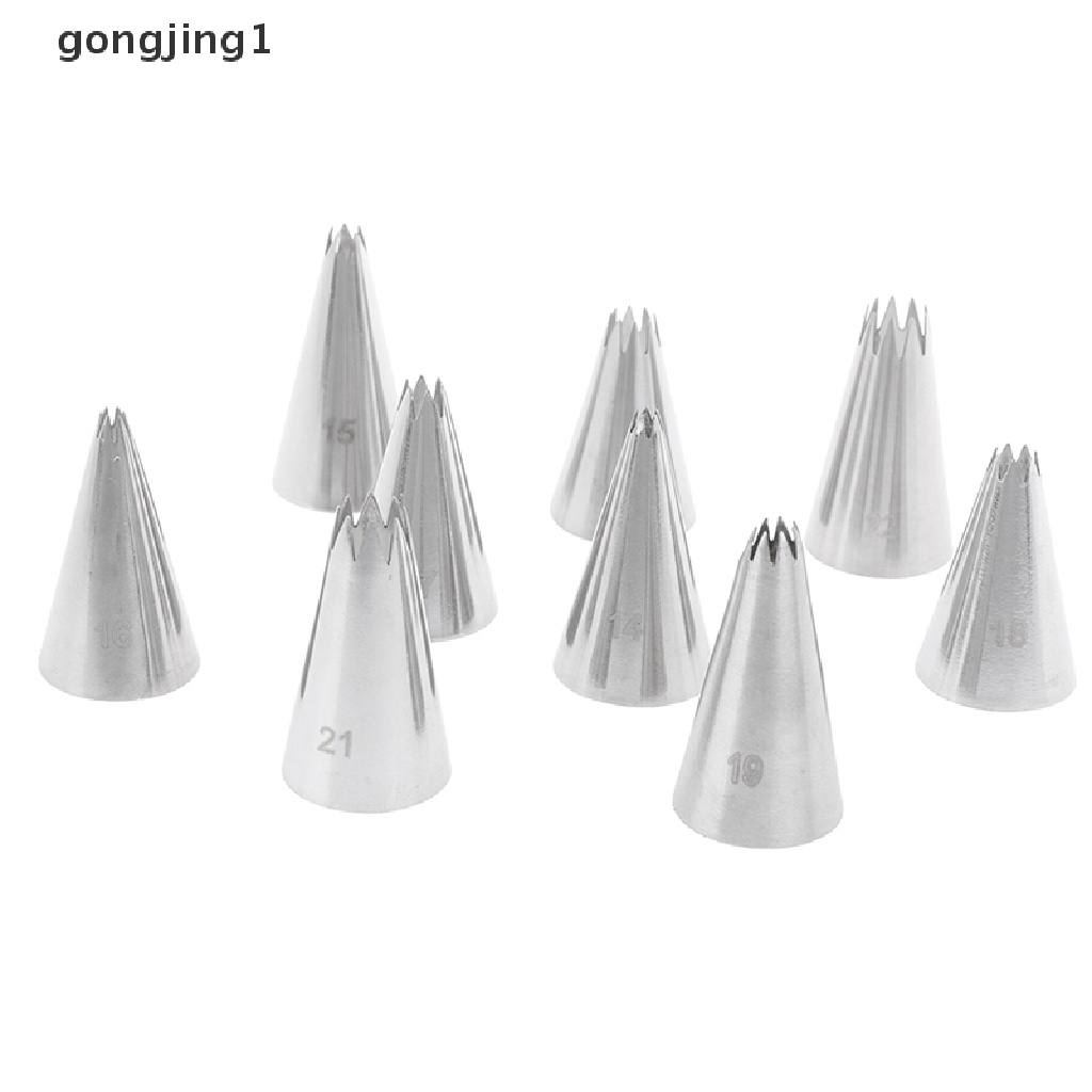Ggg 9pcs Open Star Cream Piping Nozzle Dekorag Kue Set Metal Pastry Bag Tips ID