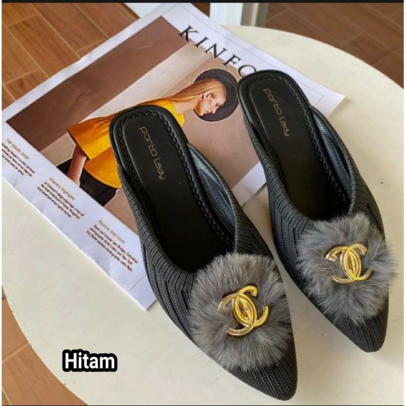 Sandal Selop Jelly Santai Wanita Wedges Motif Bulu Proto DTA G