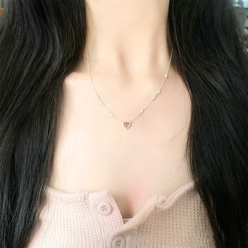 Kalung Mutiara Hati Kristal Fashion Alloy Untuk Wanita