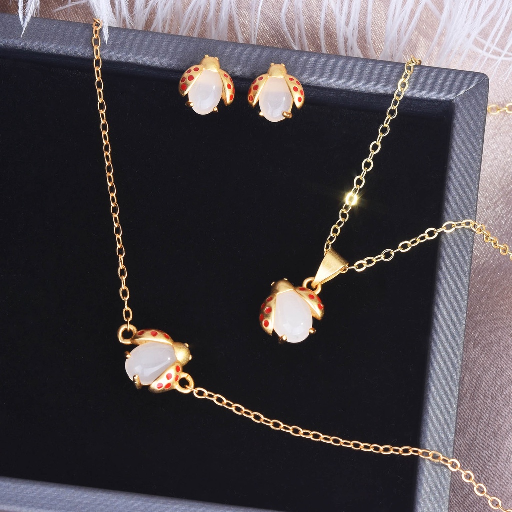 Goldkingdom Aksesoris Perhiasan Fashion Ready Stock Gelang Kakatua Lucu Bintang Tujuh Ladybug Kalung Anting Pejantan Serangga Dan Tian Giok Kalung Liontin Kumbang